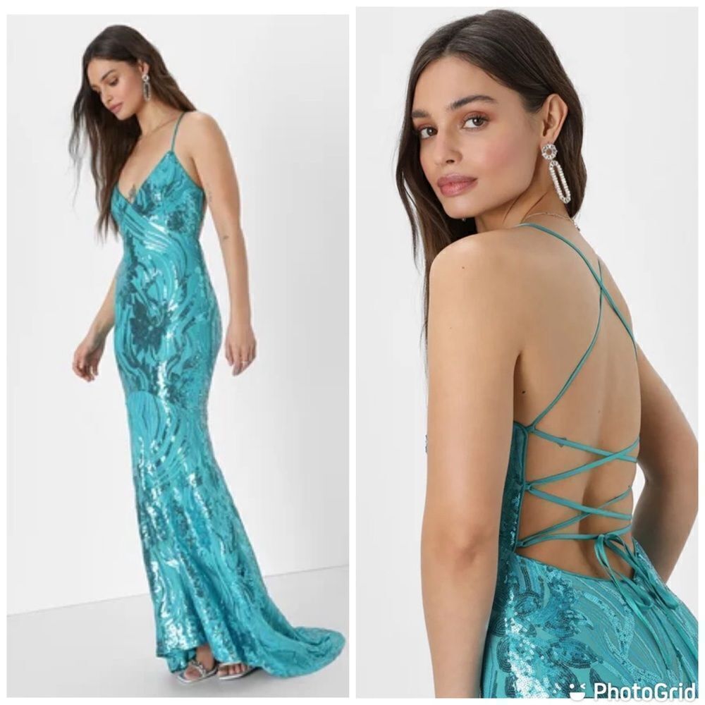 POMUYOO Sparkly Sequin Mermaid Prom Spaghetti Straps Backless Long Formal Gown